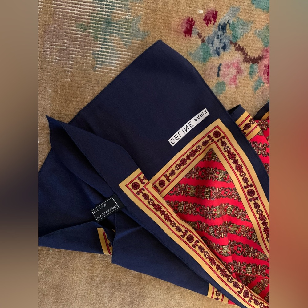 Vintage Celine scarf Gorgeous and vibrant red and navy blue Celine Silk Scarf - Picture 6 of 7